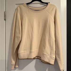 Madewell Cream Crew Neck Sweater with Contrast Stitching